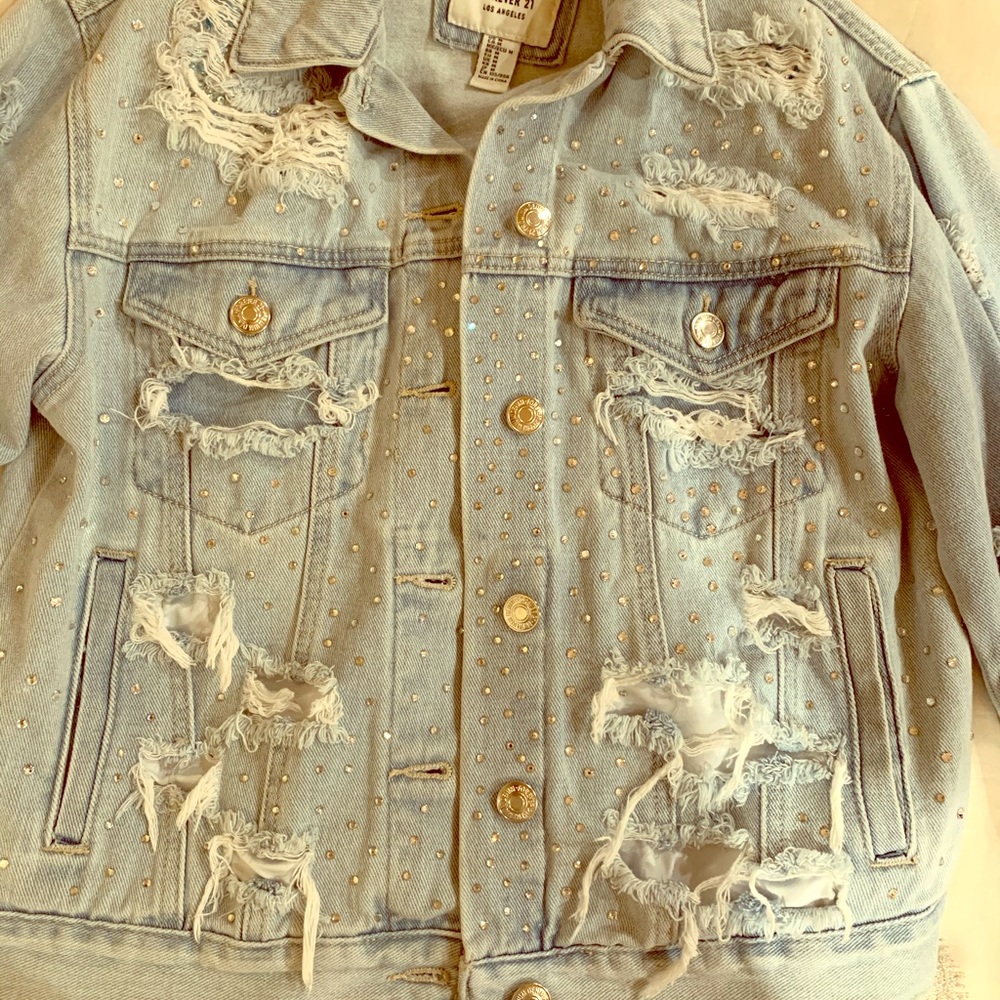 Denim Jacket with Rhinestone Crystals